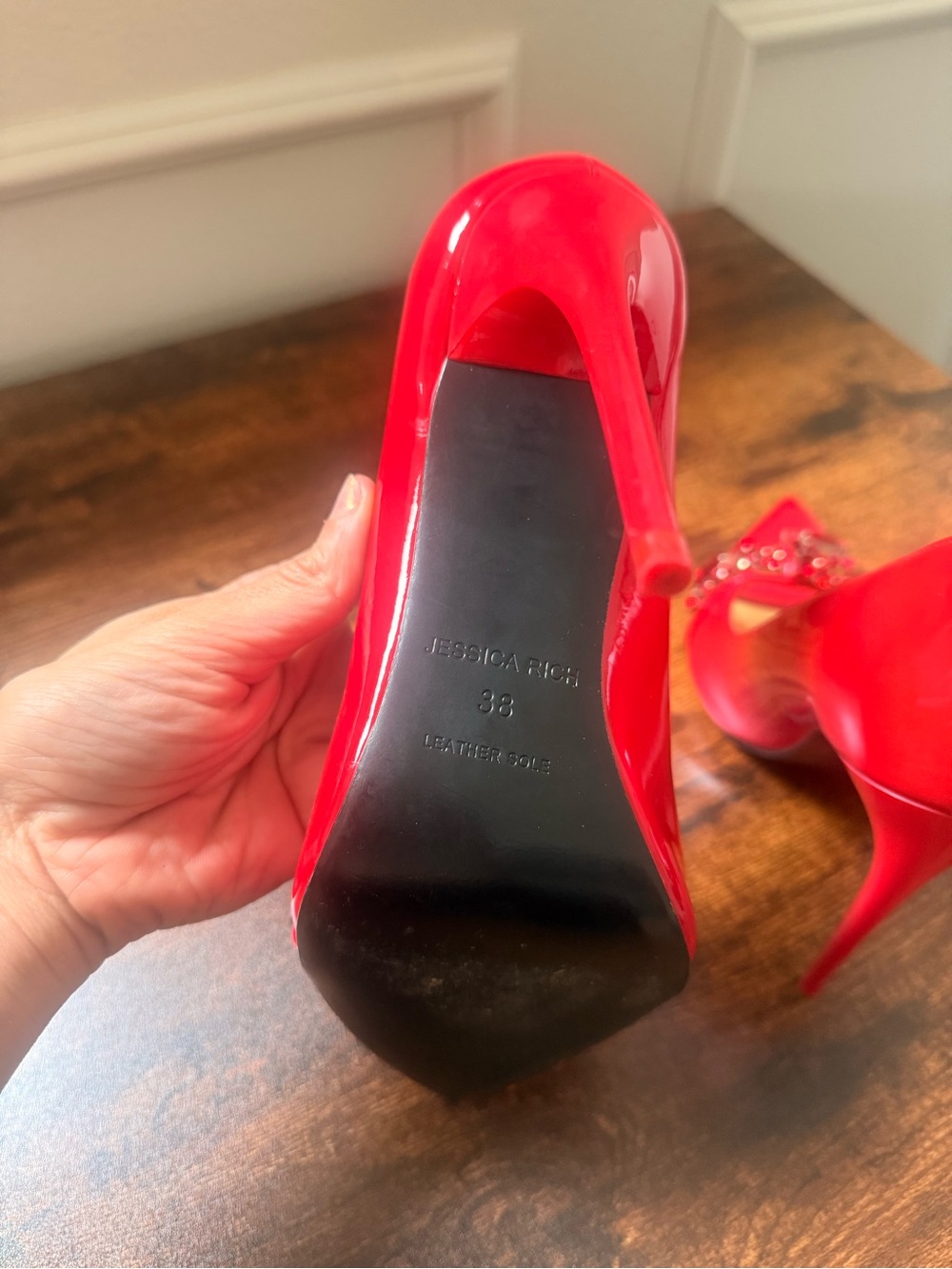Jessica Rich Red Patent Pointed-Toe Heels with Gem Embellishment - Picture 4 of 6
